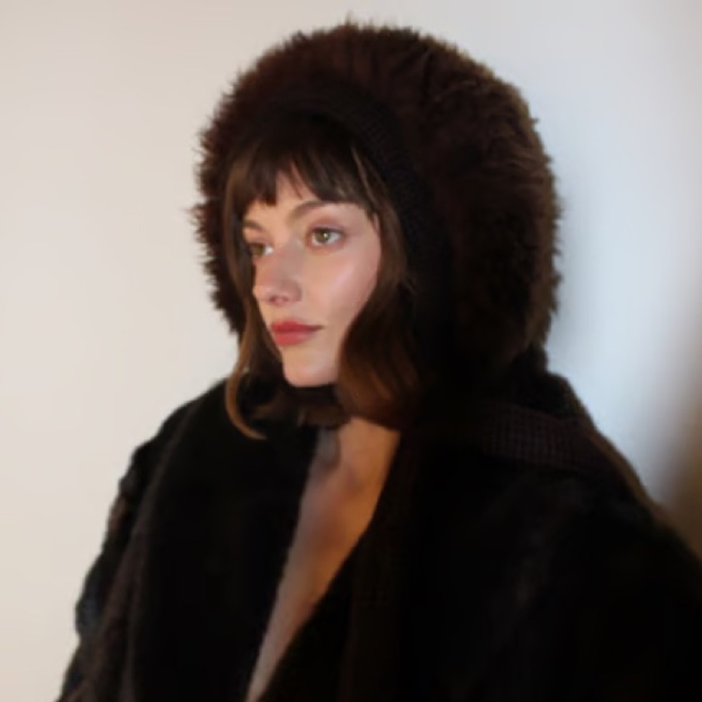 Na Nin Curated Vintage Collection Italian Lamb Shearling Hood Hat